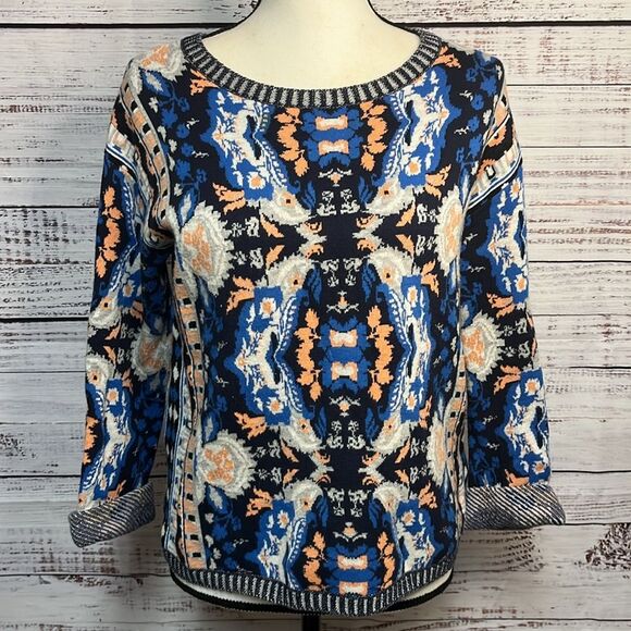 EUC Anthropologie Moth Cabine Crewneck Sweater 3/4 Sleeve  Multi Women's Small - Picture 11 of 13